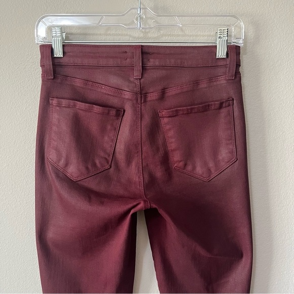 L'Agence Margot Wax Coated Skinny Jeans Garnet Burgundy Size 25 Super Stretch - Picture 10 of 14